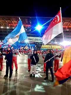 As flag bearer during the 2018 Winter Olympics closing ceremony.