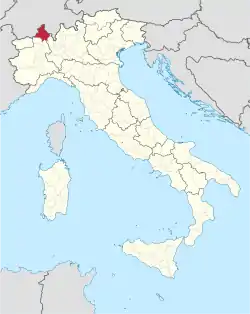 Map highlighting the location of the province of Verbano-Cusio-Ossola in Italy