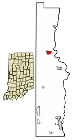 Location of Cayuga in Vermillion County, Indiana.