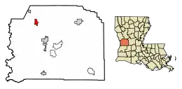 Location of Anacoco in Vernon Parish, Louisiana.