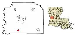Location of Rosepine in Vernon Parish, Louisiana.