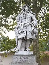 Antoine-Augustin Préault's statue of André Le Nôtre a landscape architect and the gardener of King Louis XIV of France. He was most notably responsible for the construction of the park of the Palace of Versailles