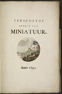 Title page of Johannes Teyler's Verscheyde soorte van miniatuur, 1693, Rosenwald Collection, Library of Congress