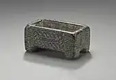 Vessel with guilloche pattern; 2000–1500; chlorite; 3.33 x 6.67 x 3.81 cm; Los Angeles County Museum of Art