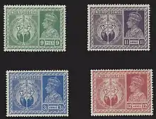 The stamp series "Victory" issued by the Government of British India to commemorate allied victory in World War II.