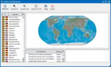 Screenshot of computer program showing computer locations on a world map.