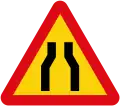 Road narrows (both sides)