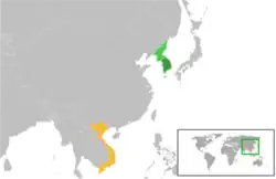 Map indicating locations of South Korea and Vietnam