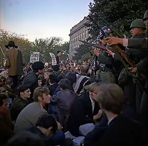 U.S. Army troops attempting to keep Vietnam War protesters from rioting in Washington, D.C., 1967.