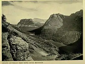 Looking south from Triple Divide Mountain, 1917.Bad Marriage Mountain (left of center) and Medicine Grizzly Peak right