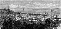 An image of Astoria in 1868 with various mast sailing ships