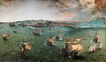 Pieter Bruegel the Elder, Naval Battle in the Gulf of Naples (1558–1562)42 × 71 cm