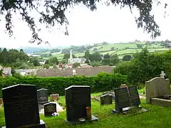 View over Llandyssil in Montgomeryshire from the old churchyard
