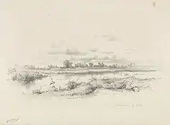 'View over the water near Leiden', 1859; drawing with pencil