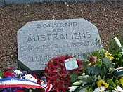 The plaque at Villers-Bretonneux remembering the role played by the Australian Imperial Force in liberating the village