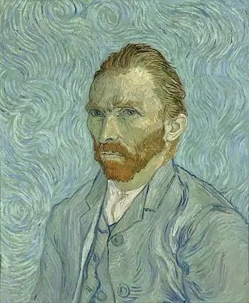 Self-Portrait, September 1889Oil on canvas, 65 × 54 cmMusée d'Orsay, Paris. This may have been Van Gogh's last self-portrait. (F627 – see Remarks below)
