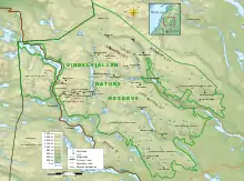 Carte topographique de la réserve de Vindelfjällen.