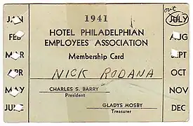 A vintage Hotel Philadelphian Employee card.