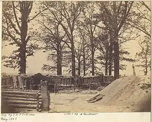The interior of Fort Stedman in 1865, showing a breastwork constructed with gabions to protect gun positions