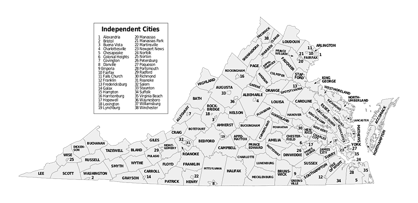 Virginia counties and independent cities