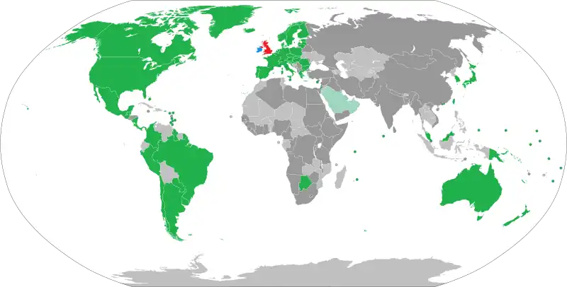 Map of visa policy of the United Kingdom United Kingdom Freedom of movement (EU/EEA/CH citizens)   Visa-free entry for 6 months Electronic visa waiver countries Visa required for entry, and landside transit (unless holding exemption documents); visa-free airside transit Visa required for entry, and both landside and airside transit (unless holding exemption documents)