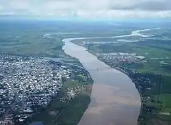 Aerial view of San Fernando, Puerto Miranda and the Apure river