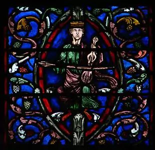 Musician in the Tree of Jesse window, 13th c. Chapel of Joan of Arc, (Bay 31)