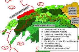 Moravian-Silesian Foothills, marked in red and labeled with D1