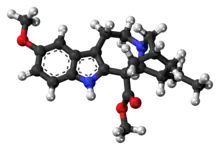 Ball-and-stick model of the voacangine molecule