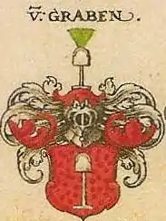 Coat of arms with silver shovel on red (variant with shovel)