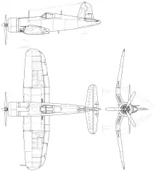 3-view line drawing of the Vought F4U-1 Corsair