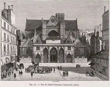 The church in 1834, pre-Haussmann, almost hidden by other buildings