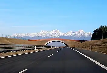 View of the High Tatras mountains from the D1 motorway near Poprad, Slovakia