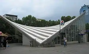The Warszawa Ochota railway station has a hyperbolic paraboloid saddle roof. Warsaw, Poland, 1962.
