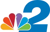 The NBC peacock overlapping a blue italicized sans serif 2