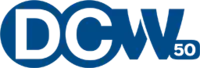 In white on blue, the letters D and C over two overlapping circles. Next to them, a blue stylized W, with a small box reading "50" in the lower right-hand corner.