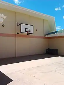 An outdoor half-court for playing streetball at the Windhoek International School