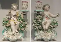 A pair of low toilet candlesticks, Derby Porcelain, c. 1765