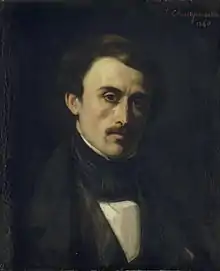 Painted portrait of Paul Émile Botta looking at the artist.