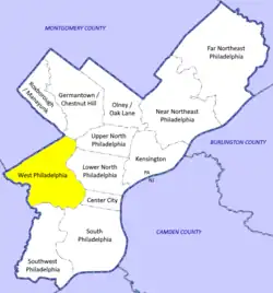 A map showing West Philadelphia in relation to the rest of the city.