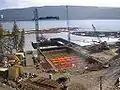 Construction of concrete pontoon #2 in February 2006