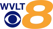 An orange italicized 8 in a sans serif font. To the left, the letters WVLT and the CBS eye in blue.