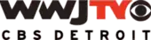  Top row of text shows "WWJ TV", "WWJ" in black and "TV" in red, with the CBS eye logo next to the "V". Bottom row of text is "CBS Detroit" in a smaller size.