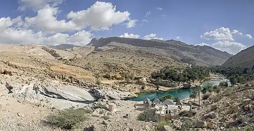 Heading east, the wadi from above, within the Eastern Hajar Mountains