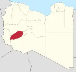 Map of Libya with Wadi Al Hayaa district highlighted