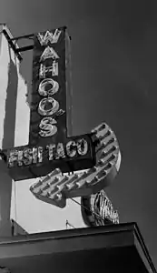 Neon marquee for the now-closed Wahoo's Fish Taco at 1722 S. Congress Ave in Austin, Texas
