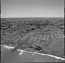 Aerial photo of Waitara, New Zealand by White's Aviation in 1958