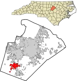 Location in Wake County and the state of North Carolina