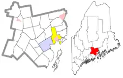 Location of the town of Searsport (in yellow) in Waldo County and the state of Maine.