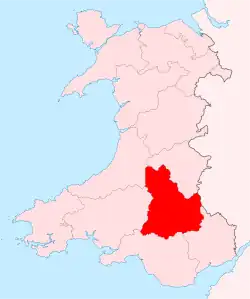 Brecknockshire shown within Wales